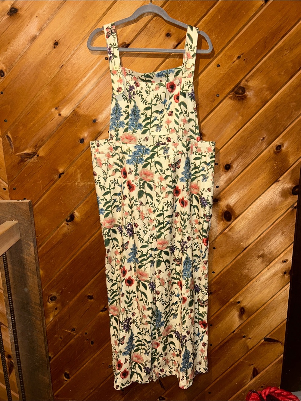 Cider Lightweight Corduroy Botanical Floral & Bug Button Wide Leg Jumpsuit - Picture 7 of 10